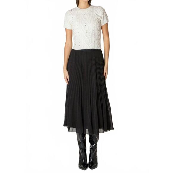 NEW DEX midi embroidered pleated skirt in black - Picture 4 of 4